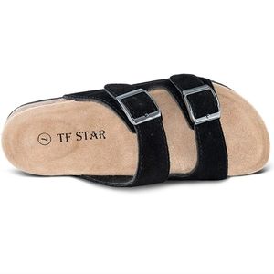 TF STAR Women’s Arizona Cow Suede Leather Flat Sandals